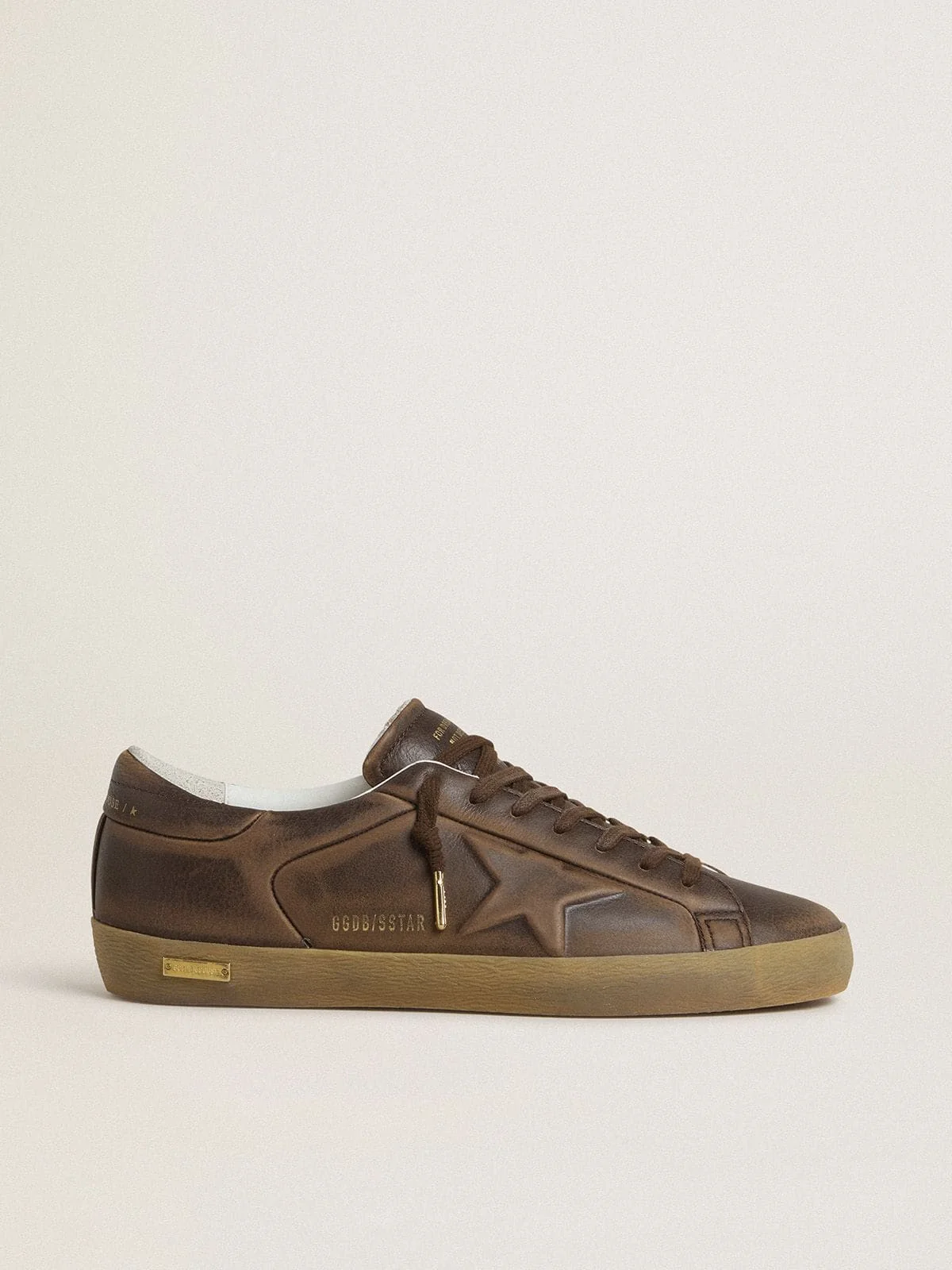 Кросівки чоловічі Golden Goose Men’s Super-Star with star and heel tab in brown lived-in effect leather