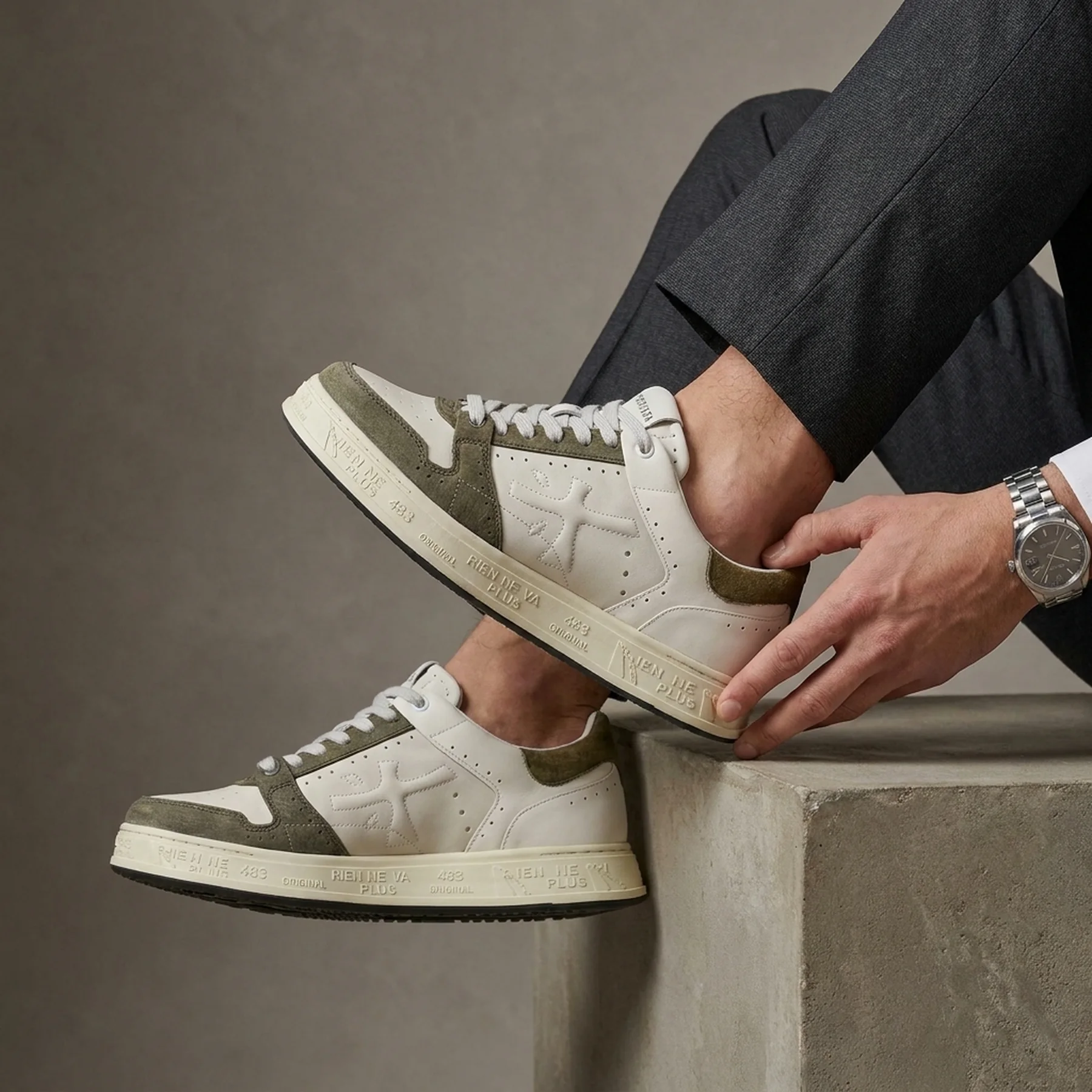 Кросівки чоловічі Premiata Quinn Var.7098 Beige/Olive (QUINN-7637)