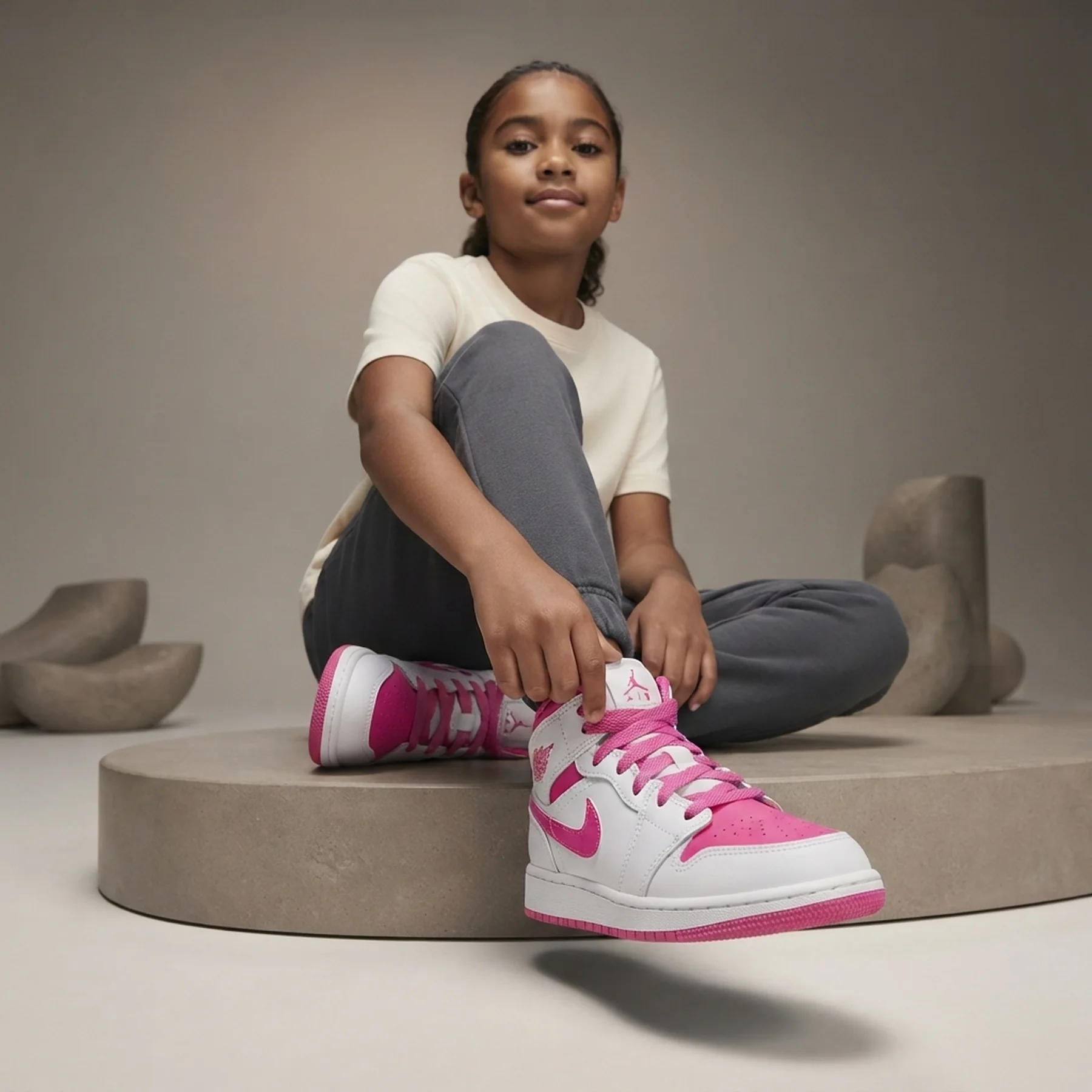 Кросівки дитячі Jordan 1 Mid Gs White/Pink (FD8780-500)