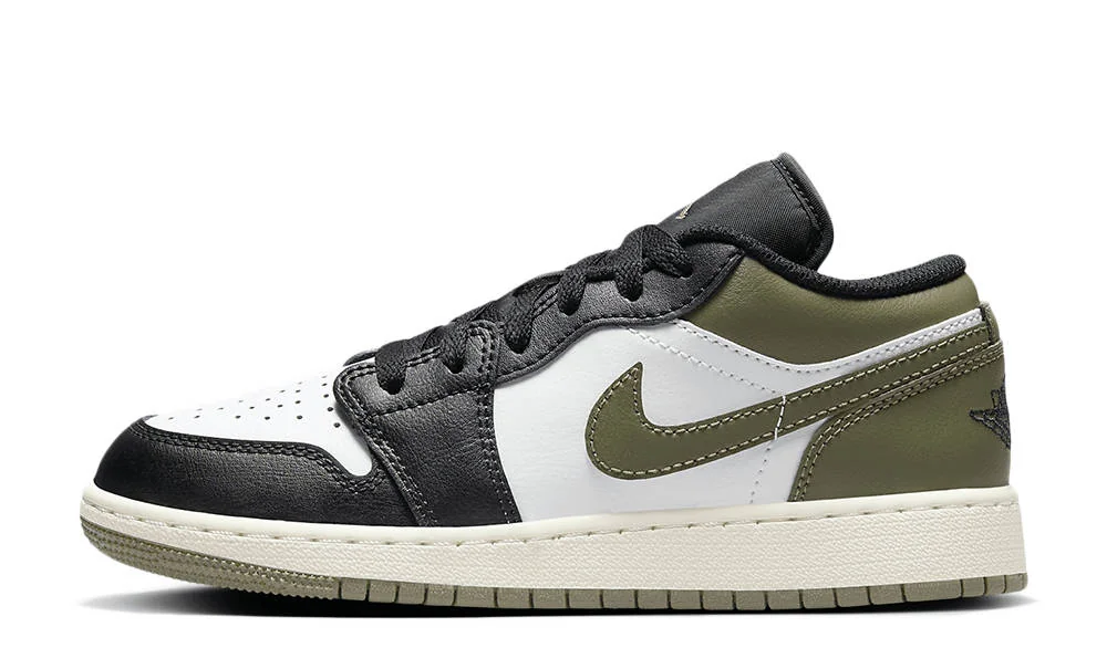Кросівки дитячі Nike Air Jordan 1 Low GS 'Black Toe Medium Olive'