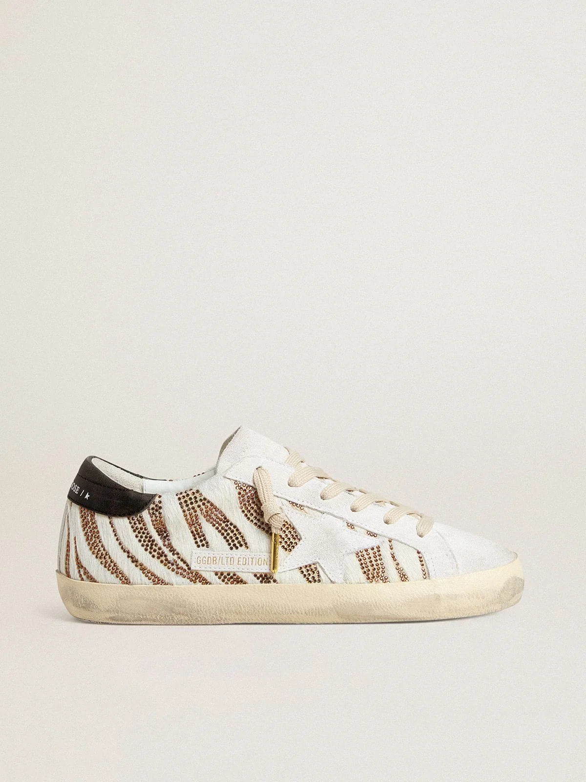 Кросівки жіночі Golden Goose Women’s Super-Star LTD in white pony skin with brown glitter and white suede star