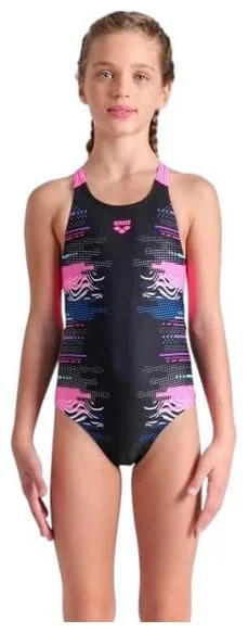 Купальник для дівчат Arena RHYTHM SWIMSUIT V BACK L чорний, рожевий Діт 116 см