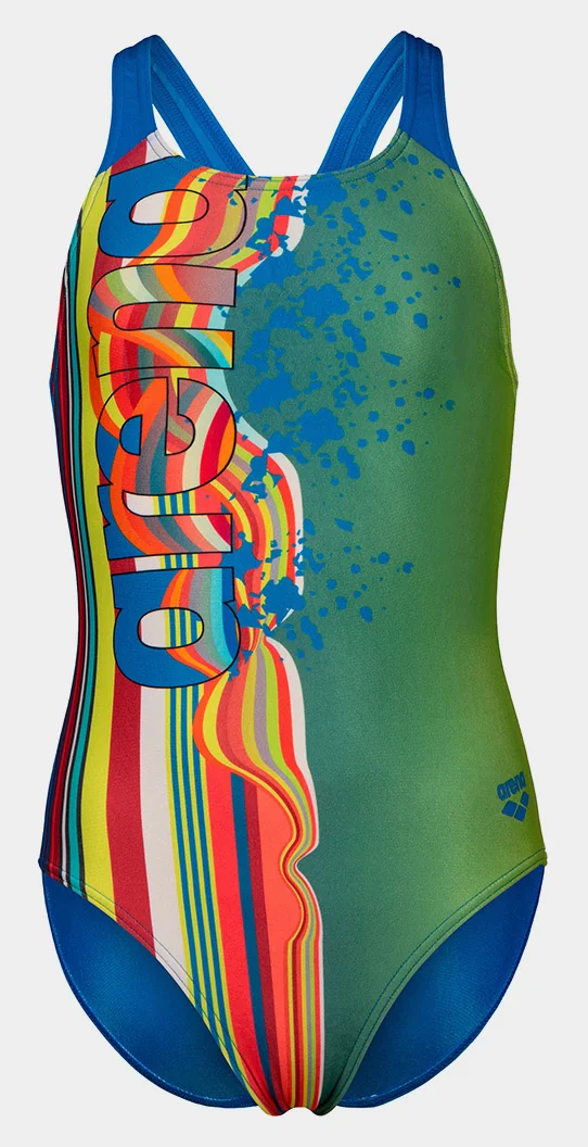 Купальник для дівчат Arena PALETTE SWIMSUIT SWIM PRO BACK блакитний, жовтий, мультикольор Діт 116 см