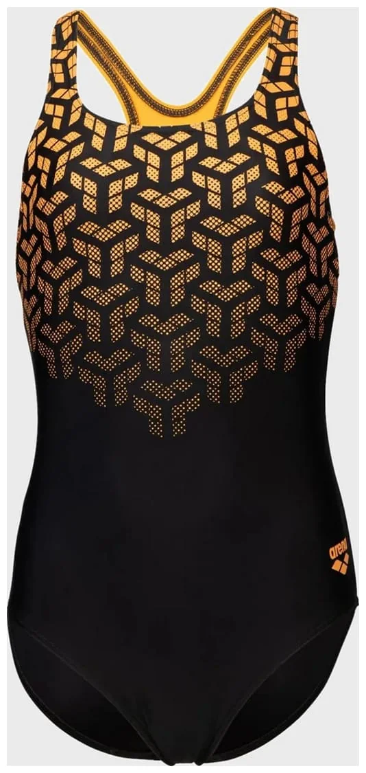 Купальник закритий для дівчат Arena KIKKO V SWIMSUIT SWIM PRO BACK чорний, жовтий Діт 116 см