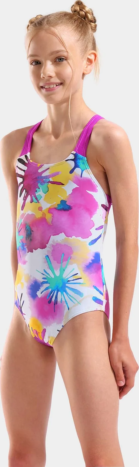 Купальник закритий для дівчат Arena SPRAYING SWIMSUIT SWIM PRO BAC білий, рожевий 128 см