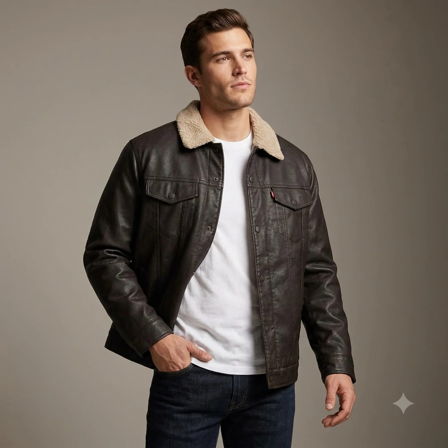 Куртка чоловіча Levi's Faux Leather Sherpa Collar Trucker Jacket (LM9RU545)
