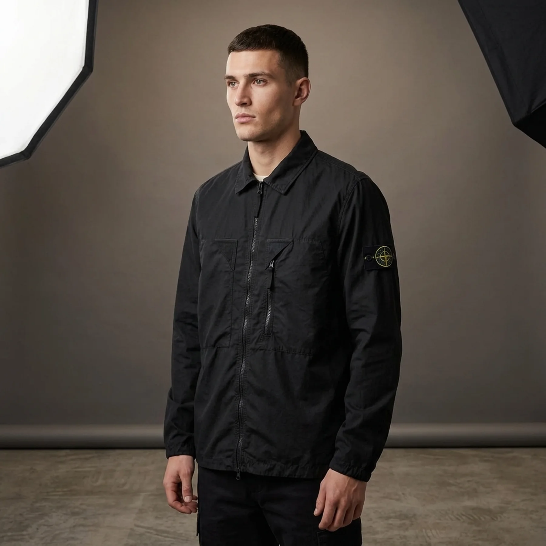 Куртка чоловіча Stone ISLANDBrushed Cotton Canvas Zip Shirt Jacket 'Black'
