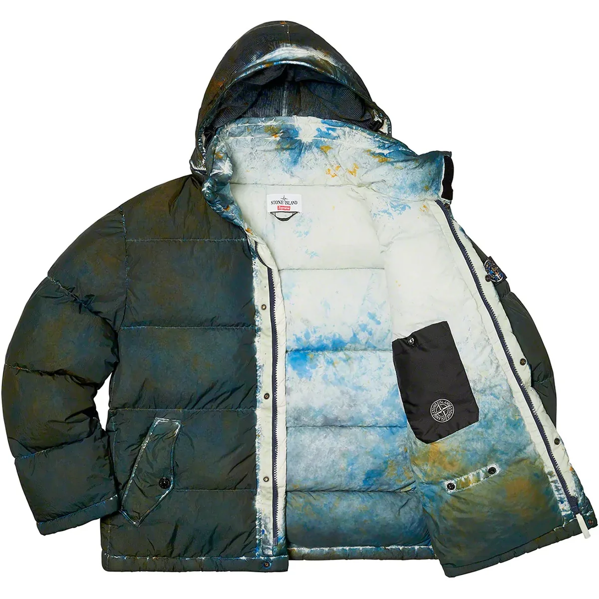 Куртка Supreme®/Stone Island® Painted Camo Crinkle Down Jacket Dark Teal