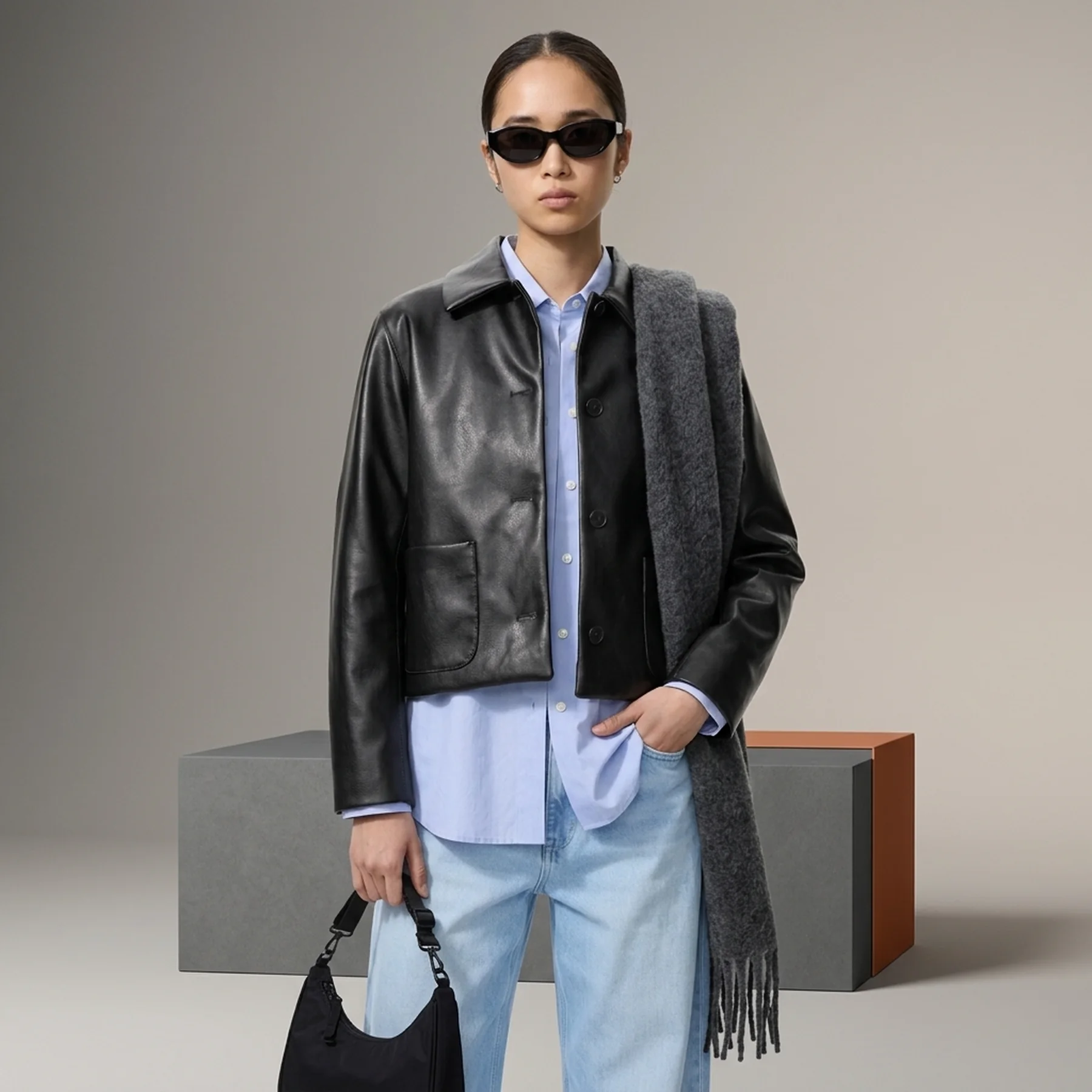 Куртка з екошкіри UNIQLO на гудзиках 1159851426