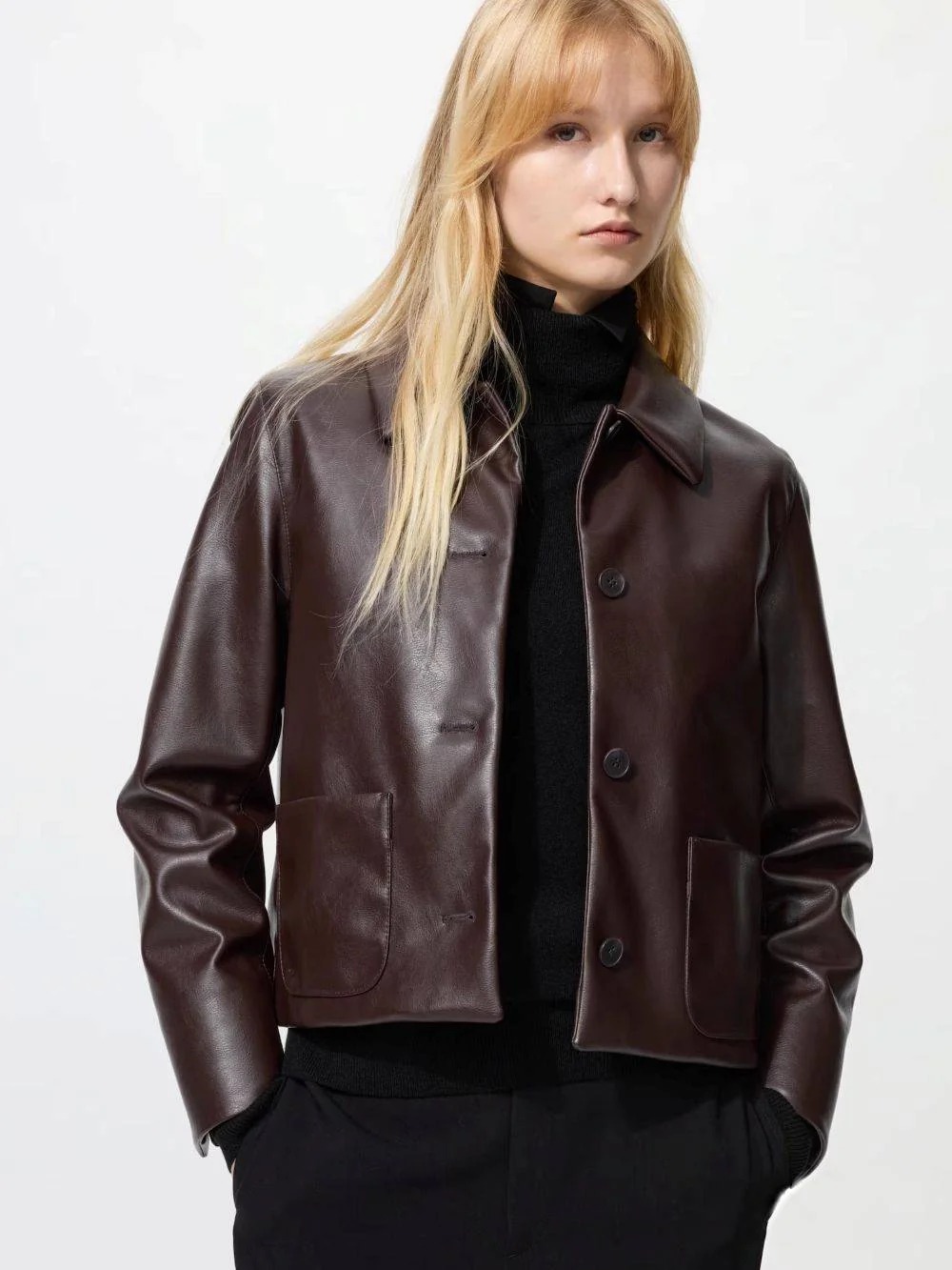 Куртка з екошкіри UNIQLO на гудзиках 1159854027