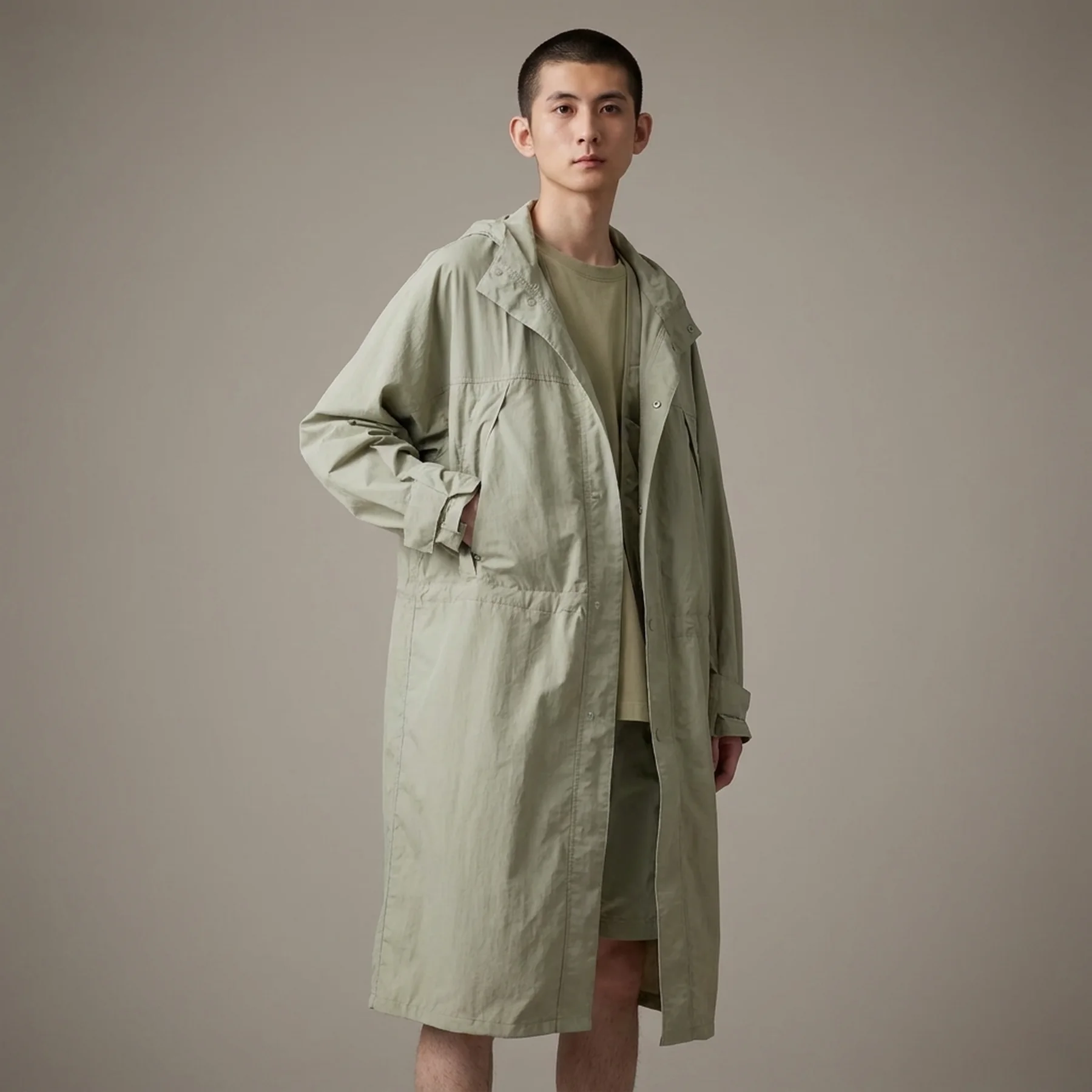 Легке довге пальто з прихованим капюшоном UNIQLO плащ 1159810862