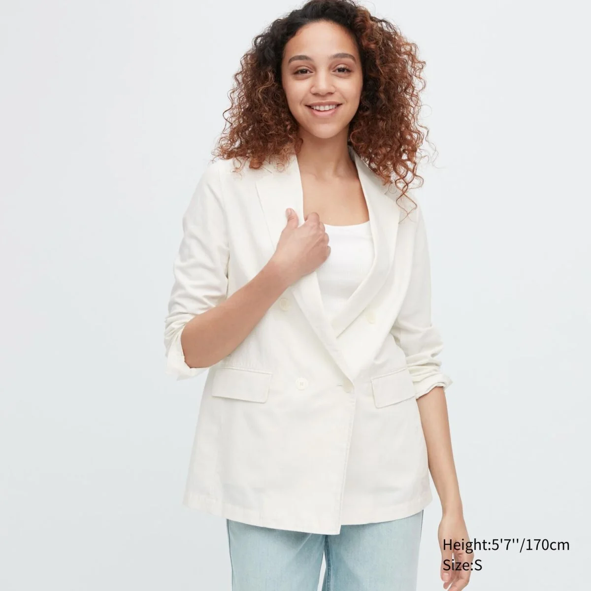 Льняний двобортний піджак UNIQLO на гудзиках 1159790206