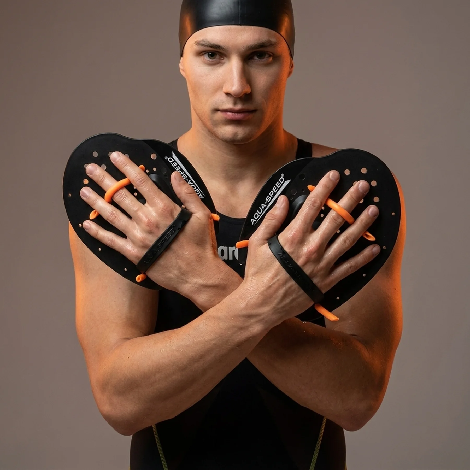 Лопатки для плавання Aqua Speed Skill Paddle 1790 чорний, помаранчевий Уні M 18,5х17см