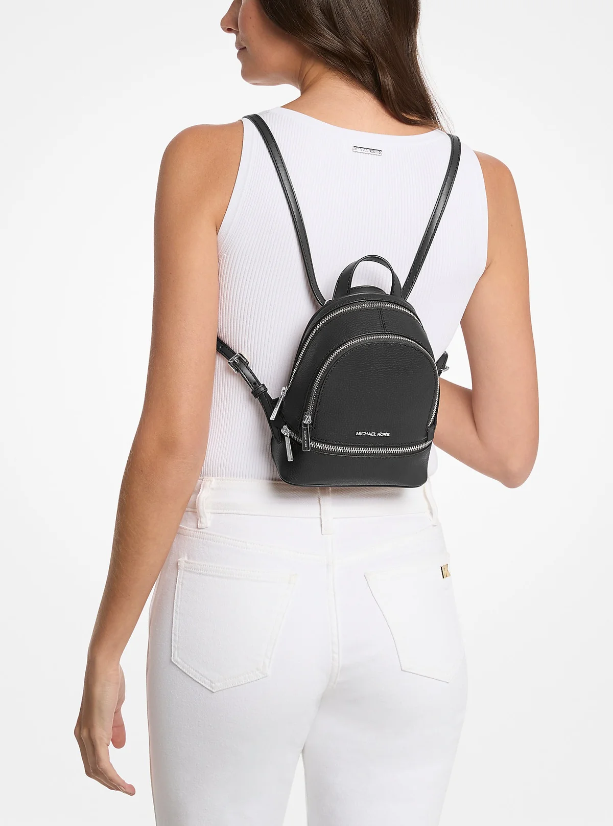 Маленький жіночий рюкзак Rhea Michael Kors з натуральної шкіри 1159847671 (Чорний One size)