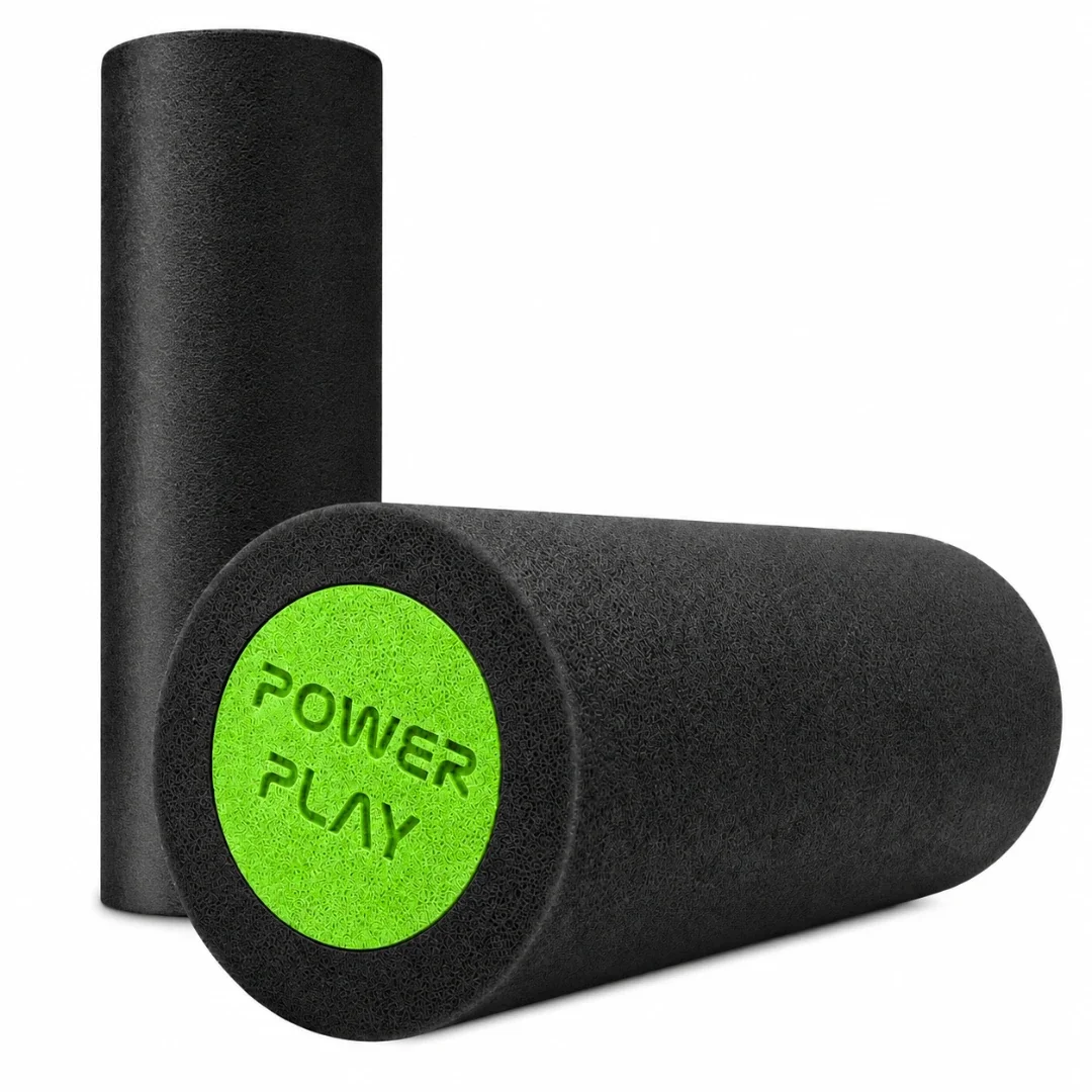 Масажний ролик (роллер) гладкий PowerPlay 4021 Fitness Roller Чорно-зелений (30x15см.)