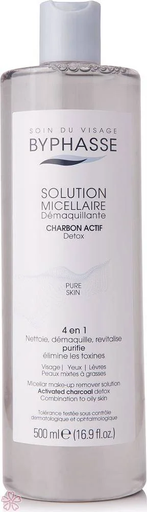 Мицеллярная вода с активированным бамбуковым углем Byphasse Micellar Make-up Remover Activated Charcoal 500 мл