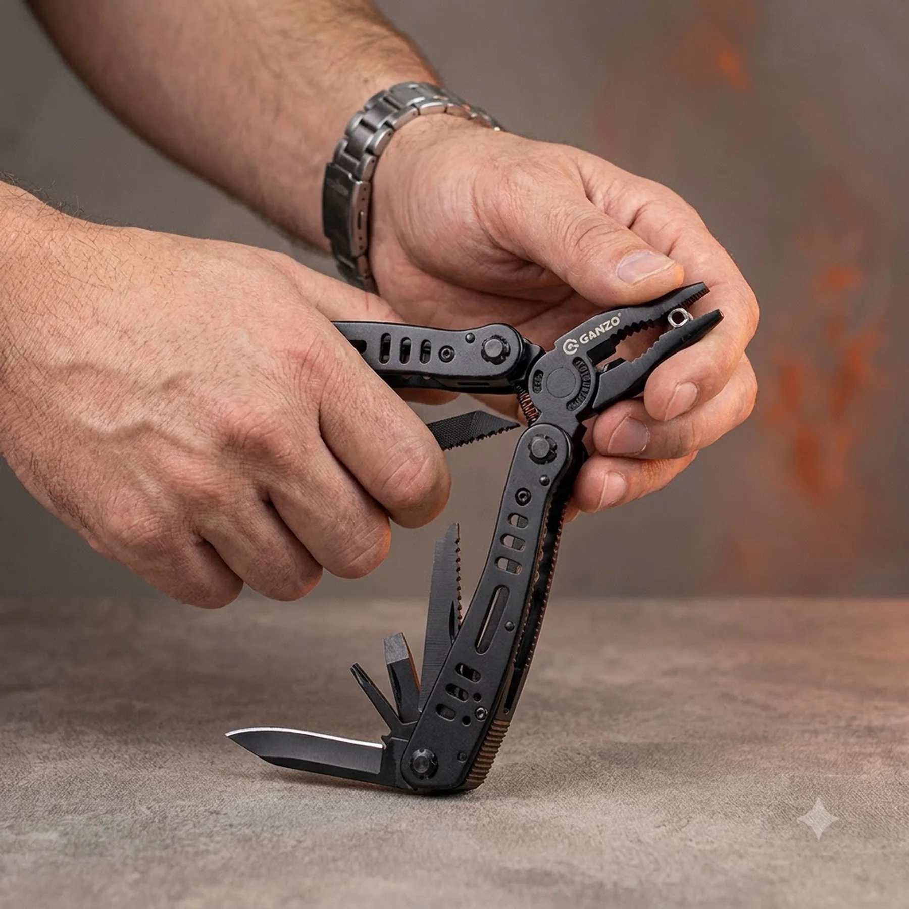 Мультитул Ganzo G103, (19.3 см) 22 функції, чорний + біти та чохол