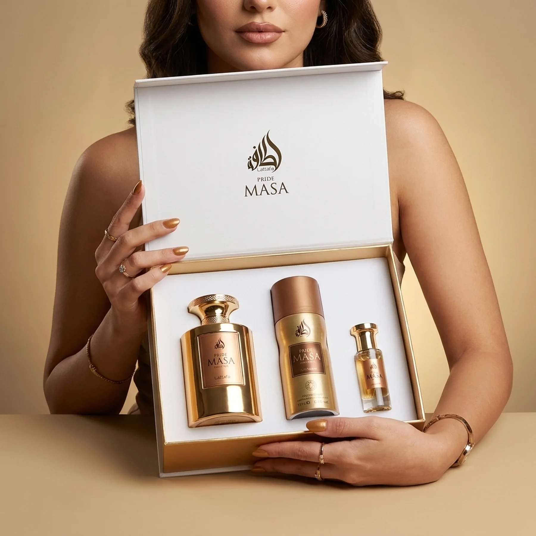 Набор для женщин Lattafa Perfumes Pride Masa Парфумована вода 100 мл + Парфумована вода 20 мл + Парфумований дезодорант 200 мл