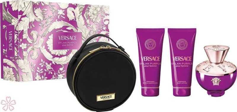 Набор для женщин Versace Pour Femme Dylan Purple Парфумована вода 100 мл + Лосьйон для тіла 100 мл + Гель для душу 100 мл + косметичка