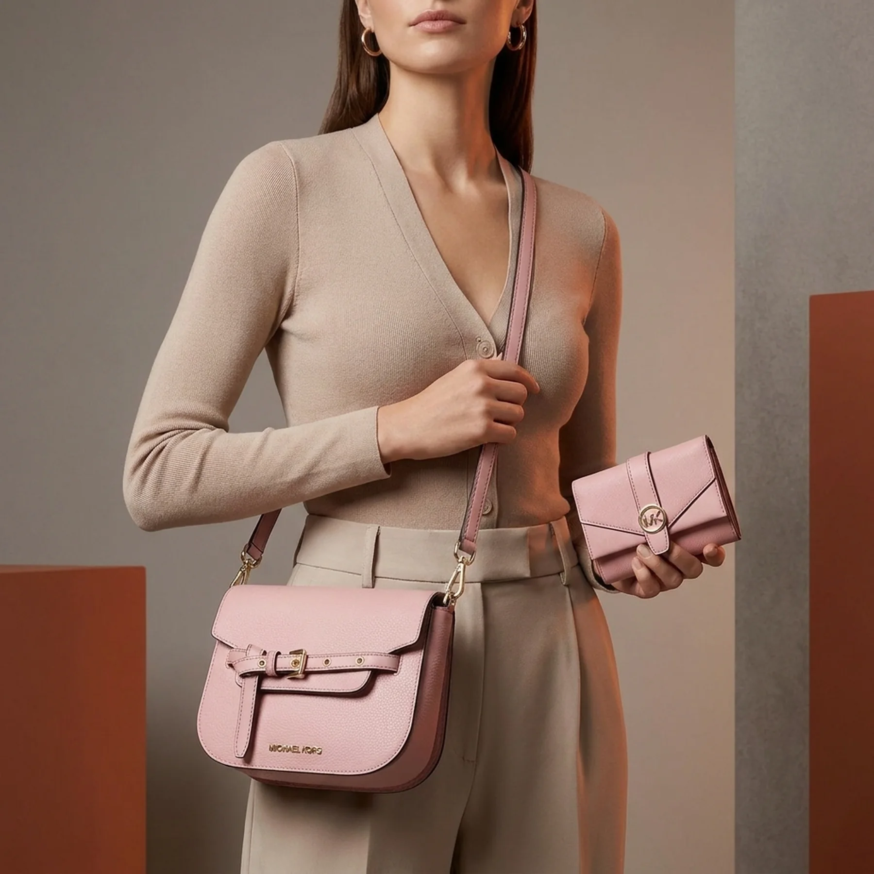 Набір Emilia Michael Kors шкіряна сумка-кроссбоді та гаманець 1159858728 Рожевий
