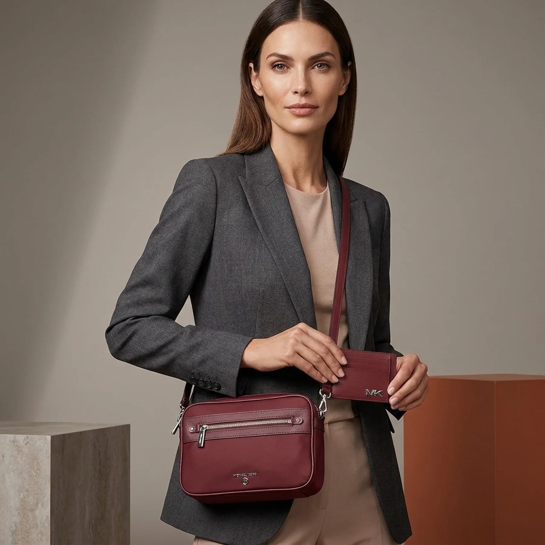 Набір Jet Set Charm Michael Kors сумка та картхолдер 1159859324 Бордовий
