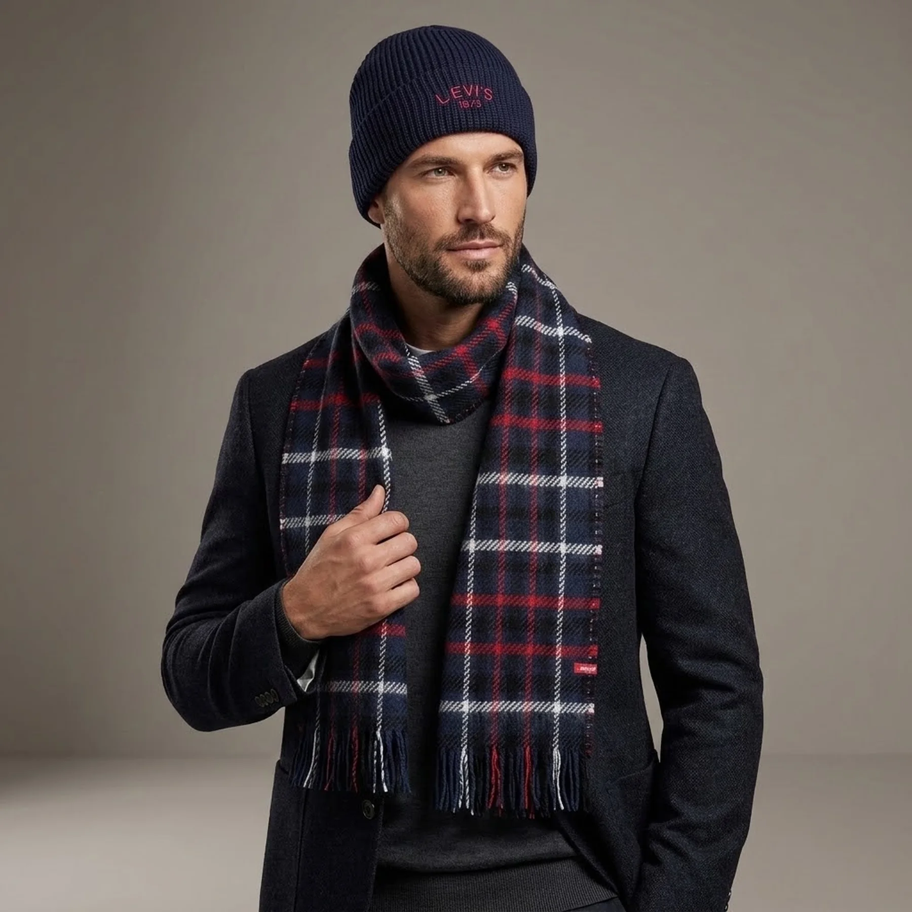 Набір у фірмовій коробці Levi's шапка та шарф 1159853913 (Синій One size)