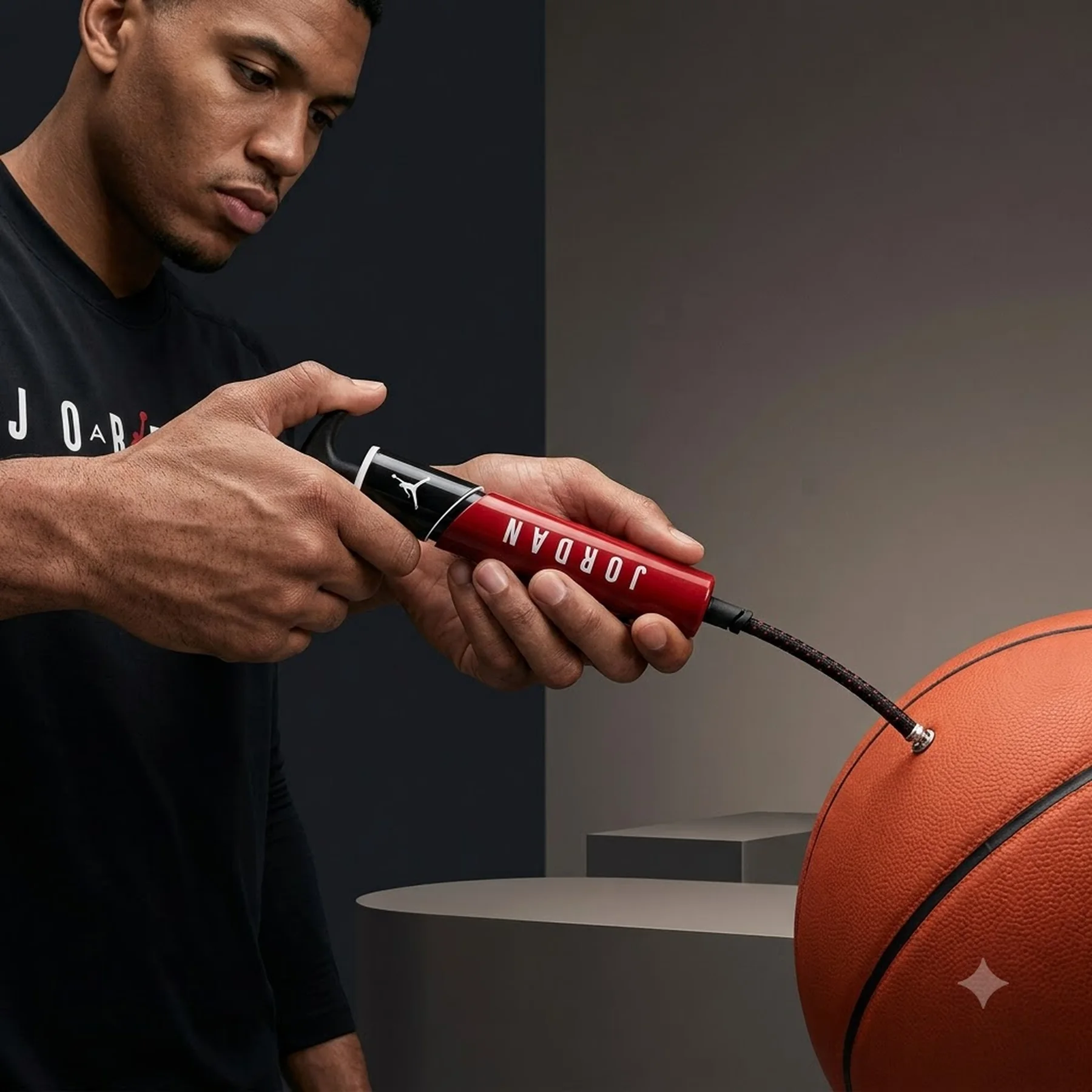 Насос Nike JORDAN ESSENTIAL BALL PUMP BLACK/GYM RED/BLACK/WHI червоний, чорний, білий Уні NS