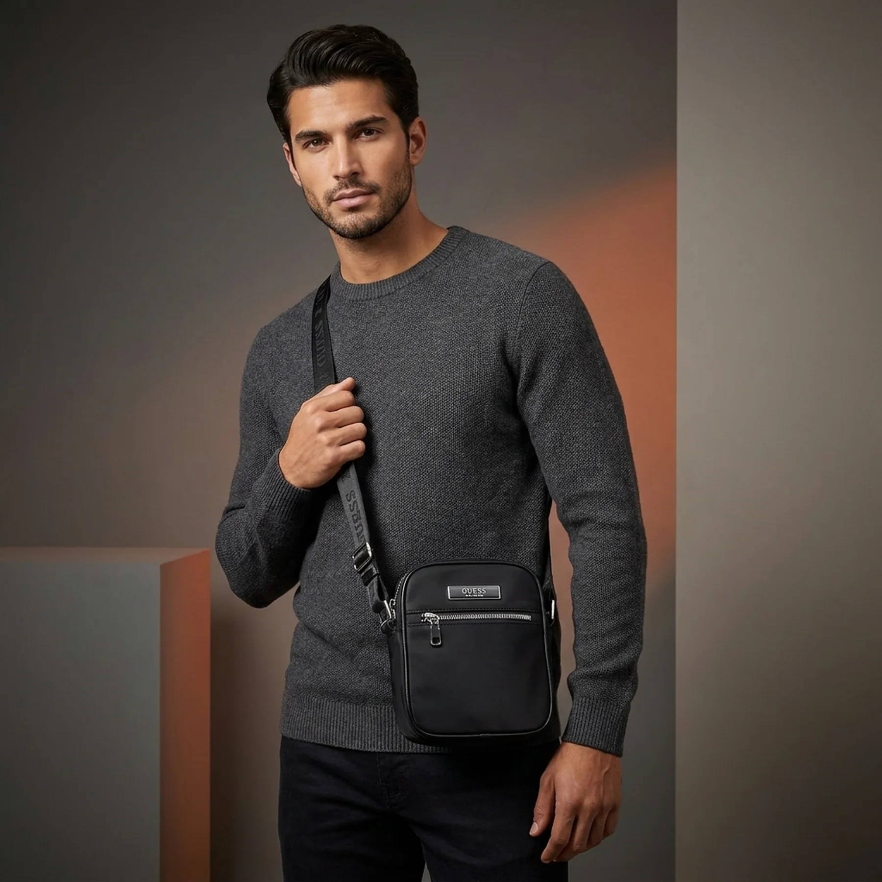Нейлонова сумка через плече Mens Nylon PU Stripe Crossbody Guess кроссбоді 1159844396 Чорний