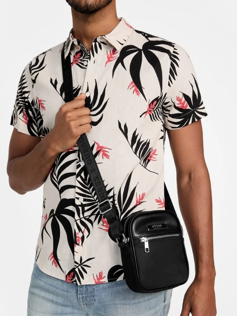 Нейлонова сумка через плече Mens Nylon PU Stripe Crossbody Guess кроссбоді 1159844396 Чорний