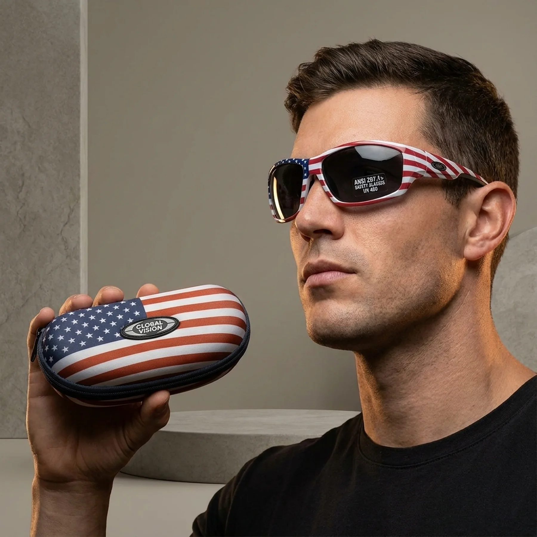 Очки защитные открытые Global Vision Holeshot USA Flag (gray), сірі в оправі прапор США