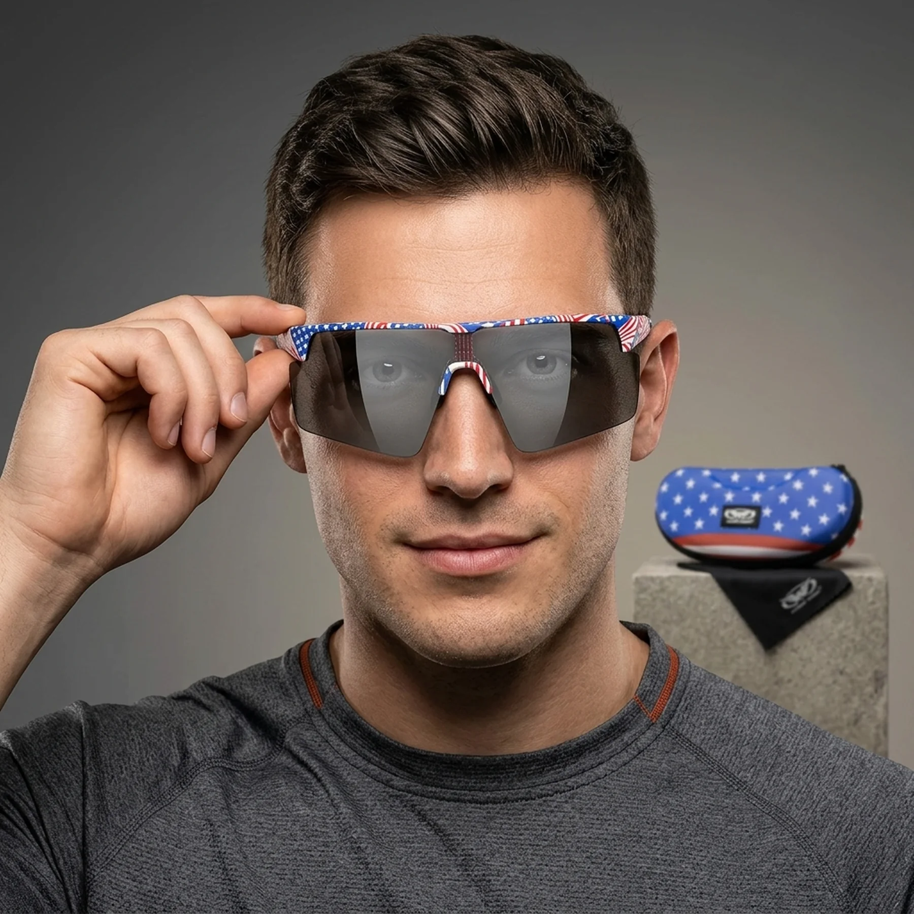 Очки защитные открытые Global Vision Onyx USA Flag (gray), сірі в оправі прапор США