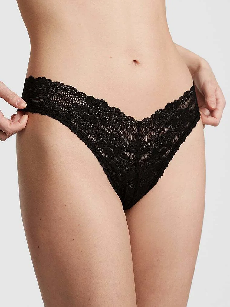 Жіночі мереживні трусики бразиліана Victoria's Secret Pink 1159804649 (Чорний, XS)