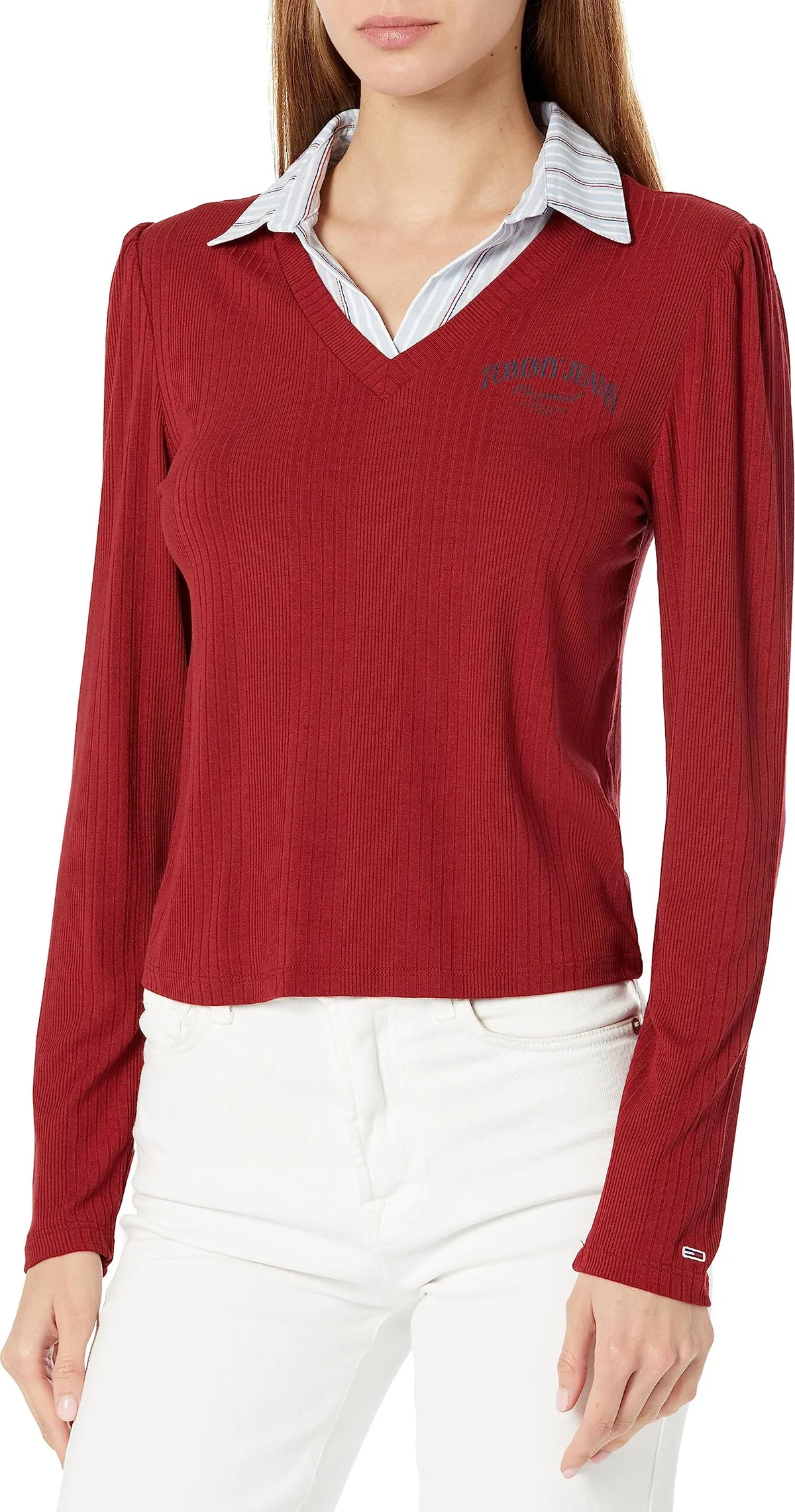 Жіночий лонгслів у рубчик Tommy Hilfiger 1159806485 (червоний, XS)