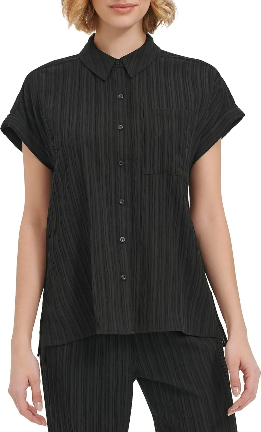 Жіноча легка сорочка на ґудзиках Calvin Klein з коротким рукавом 1159823542 (Чорний XL)