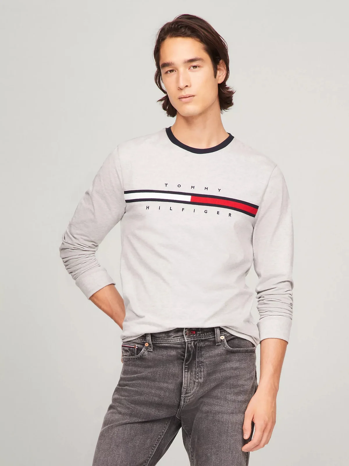 Чоловічий лонгслів Tommy Hilfiger кофта з логотипом 1159833178 (Сірий XXL)