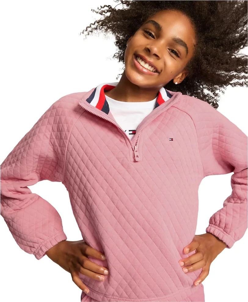 Дитяча стьобана толстовка Tommy Hilfiger на напівблискавці 1159840627 (рожевий S)