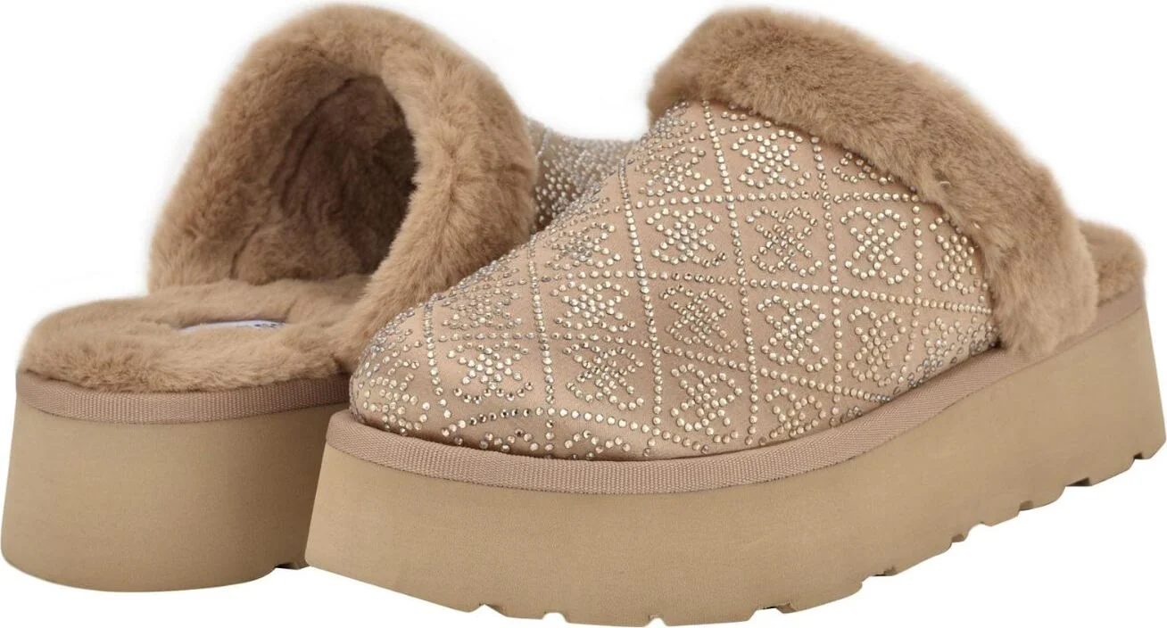 Жіночі клоги на хутрі Guess з обробкою стразами 39,5 (9 US) 27 см Бежевий 1159840891