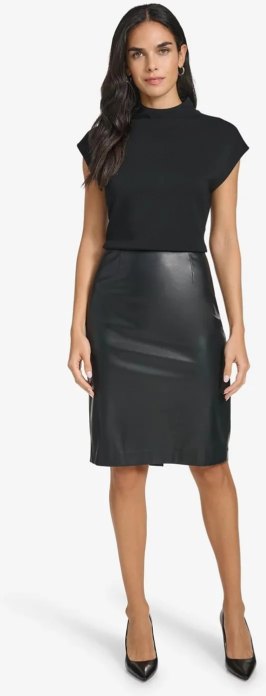 Жіноча спідниця олівець Calvin Klein з екошкіри 1159841345 (Чорний 12)
