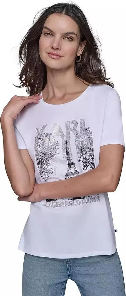 Жіноча футболка Karl Lagerfeld Paris зі стразами 1159850397 (Білий L)
