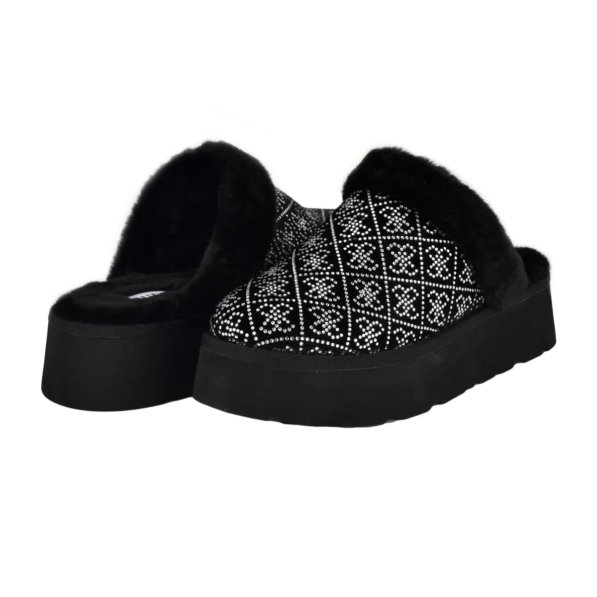 Жіночі оксамитові тапочки на хутрі Guess зі стразами 37,5 (7 US) 25 см Чорний 1159851012