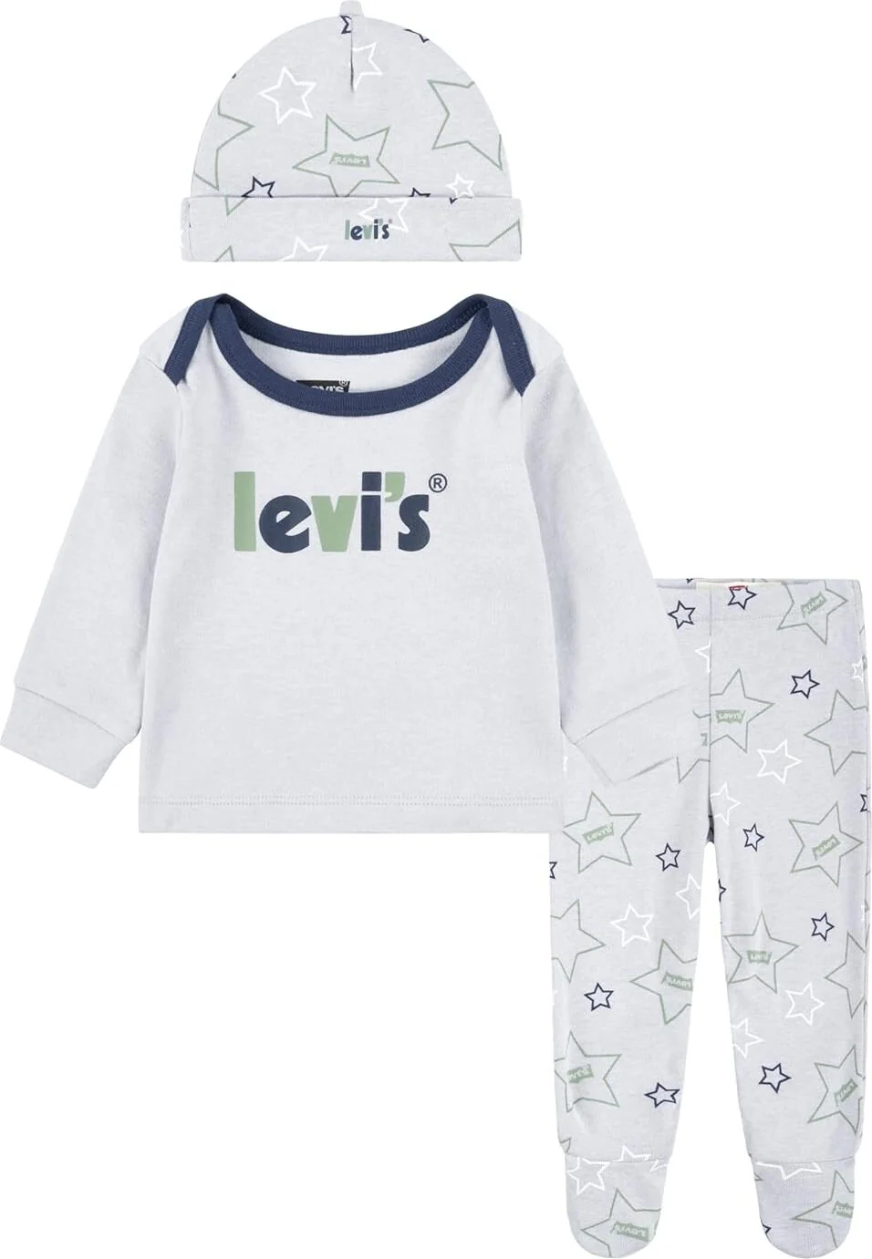 Дитячий комплект Levi's лонгслів, штани та шапочка 1159855715 (Сірий 50-56) на зріст 50-56 см