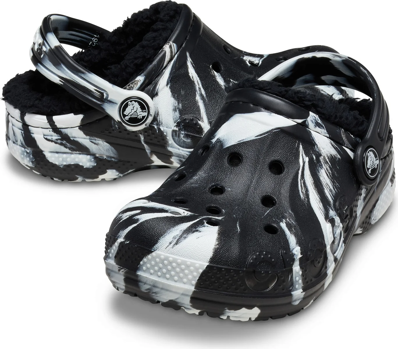 Теплі дитячі клоги Crocs сабо з хутром 27-28 (с10 US) 17,5 см Чорний/Білий 1159858576