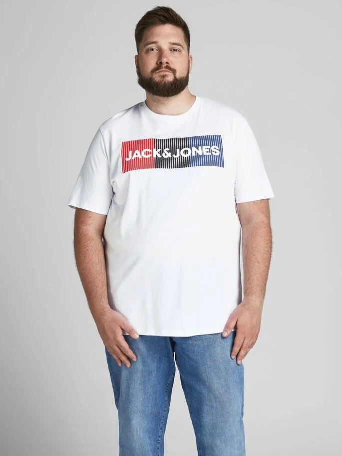 Футболка JJECORP LOGO TEE SS O-NECK  NOOS PS 12158505-White-Print:PLAY Jack &amp; Jones PLUS 2XL Білий