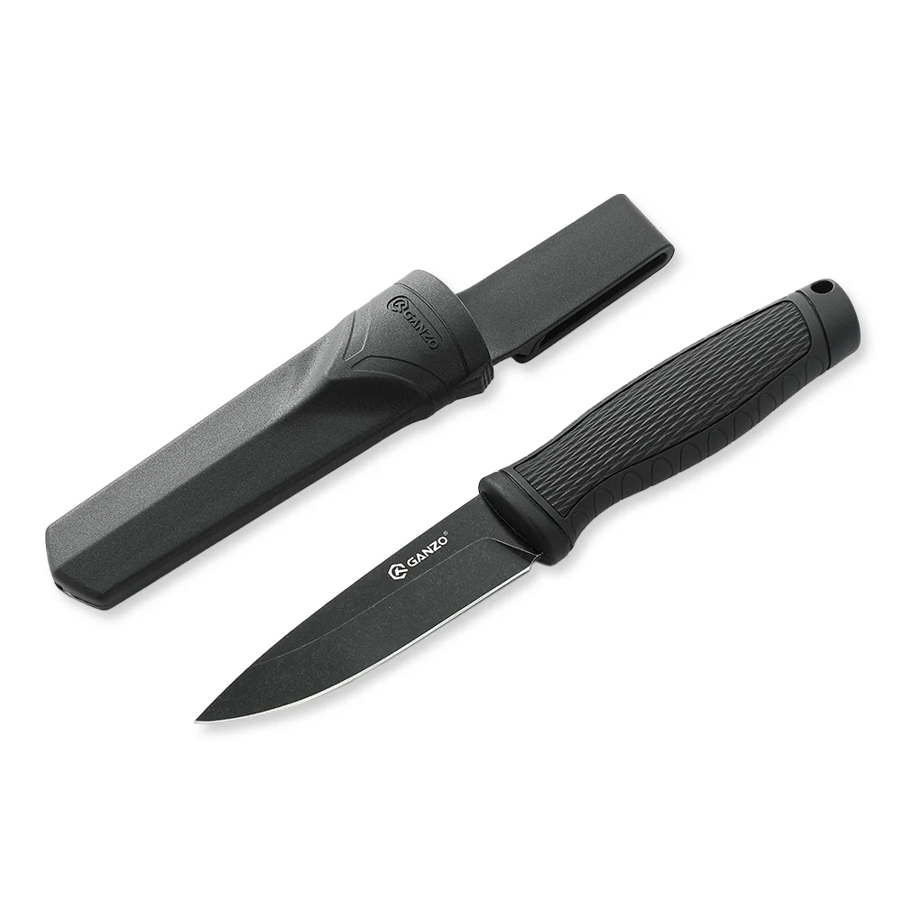 Ніж фіксований туристичний Ganzo G806BW (9.8 см) 8Cr14 / PP+TPR чорний з чохлом