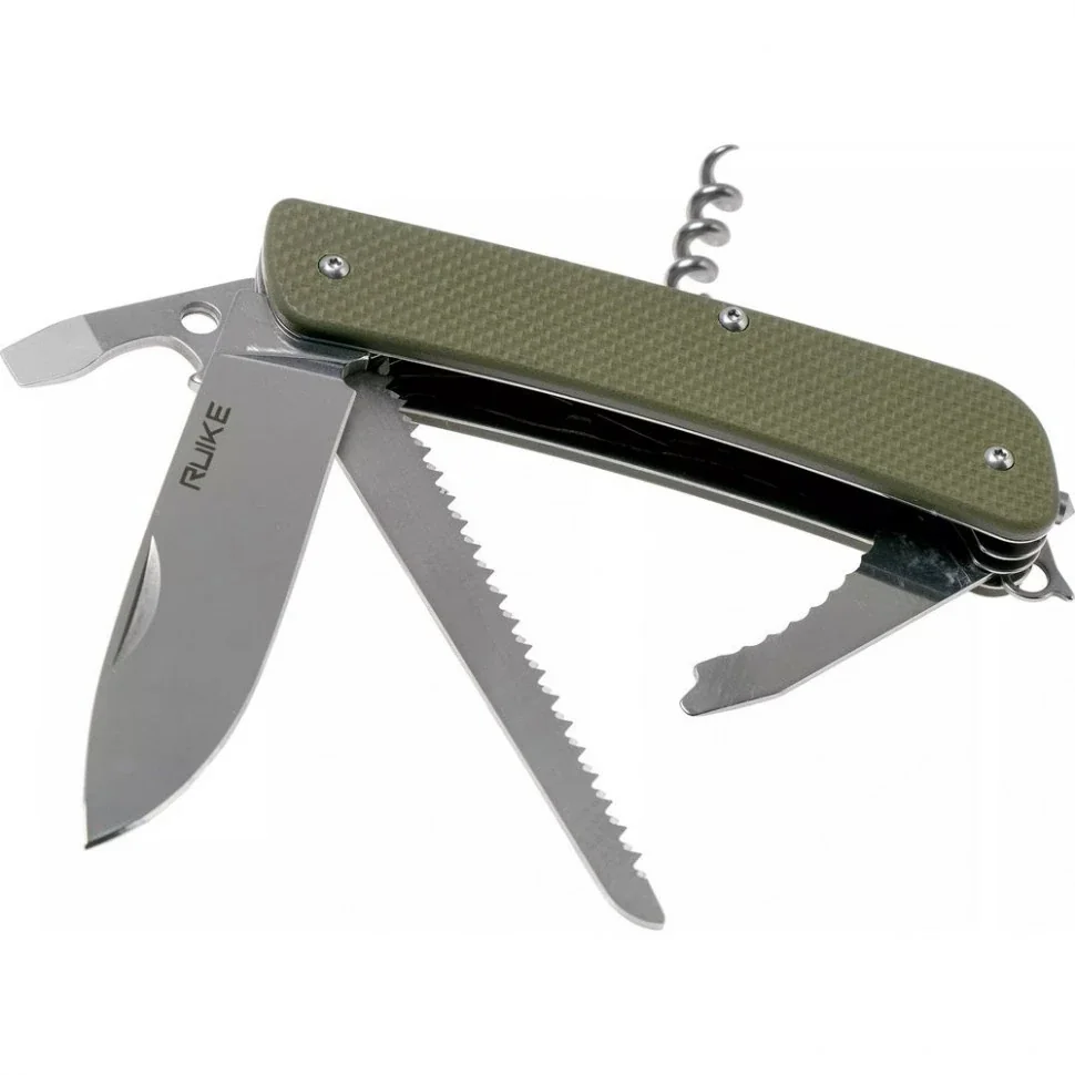 Багатофункціональний ніж Ruike Criterion L32, (8.5 см) 12C27 / G10 зелений, 13 інстр.