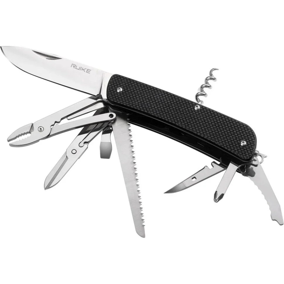 Багатофункціональний ніж Ruike Criterion L51, (8.5 см) 12C27 / G10 чорний, 23 інстр.