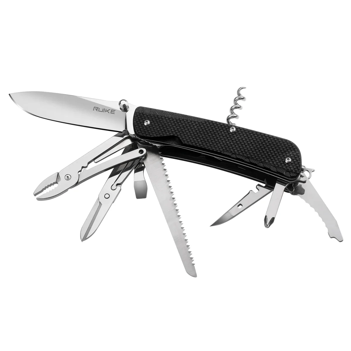 Багатофункціональний ніж Ruike Trekker LD51-B, (8.5 см) 12C27 / G10 чорний, 23 інстр.