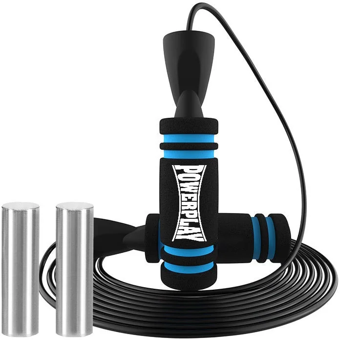 Скакалка швидкісна PowerPlay 4212 X ROPE з обтяжувачами Чорно/Синя (120г*2) 3м.