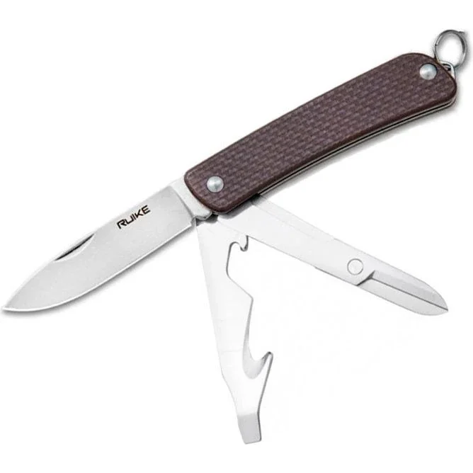 Багатофункціональний ніж Ruike Criterion S31, (5.3 см) 12C27 / G10 коричневий, 6 інстр.