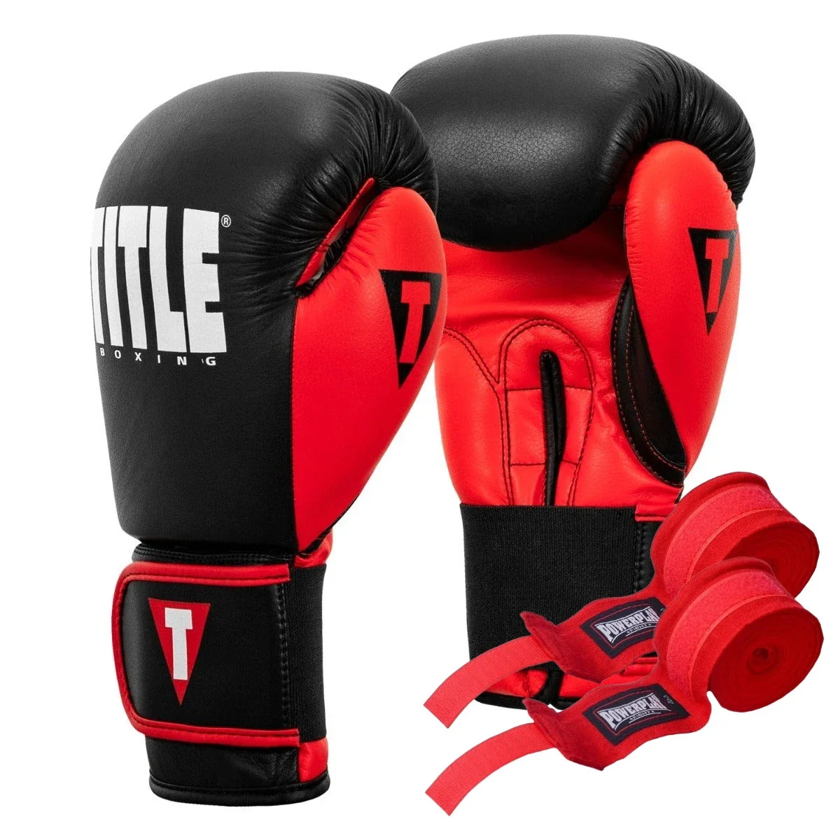 Боксерські рукавиці TITLE Boxing Dynamic Strike Black/Red 16 oz (бинти 4м. в комплекті)